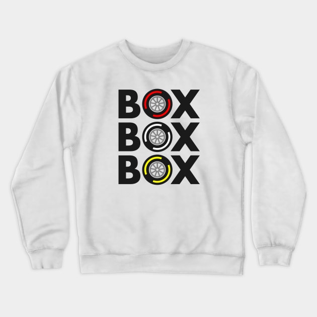 "Box Box Box" F1 Tyre Compound Design Crewneck Sweatshirt by DavidSpeedDesign